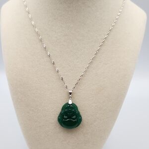 Silver 925 Chain with Green Jade Buddha Pendant Necklace
